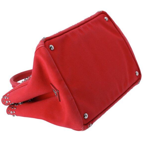 PRADA Canapa Tote Bag BN2642 Red Canvas Red Stones - Picture 6 of 8